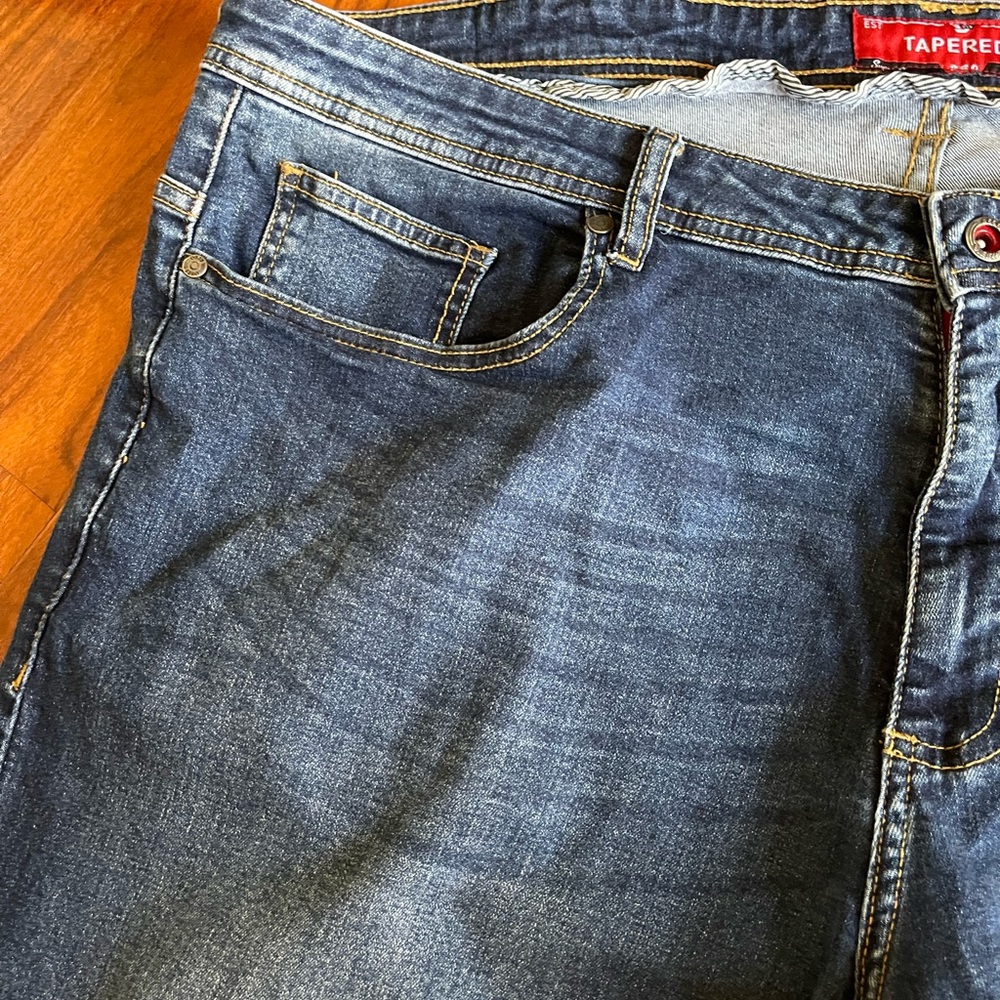 Tapered Blue Straight Leg Jeans with Classic Indigo Wash 44S - Picture 2 of 11